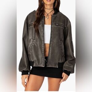 EDIKTED Vava Washed Faux Leather Bomber Jacket